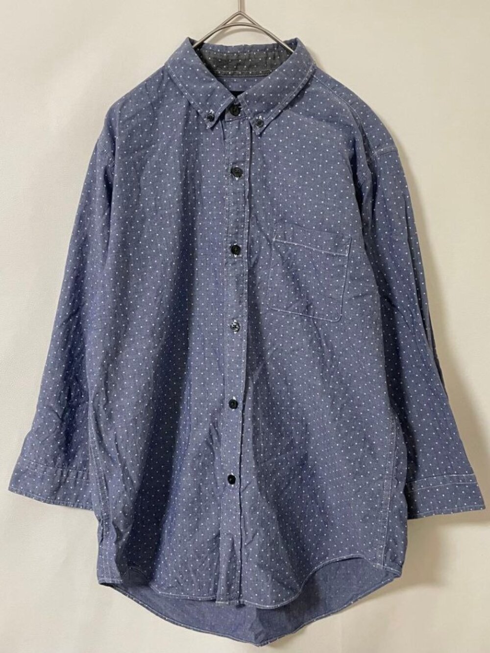 Ragebel Long Sleeve Shirt Polka Dot Pattern Regular Collar Blue M